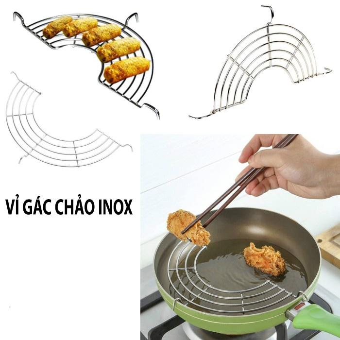 Vĩ gác chảo chiên rán róc dầu mỡ loại dày bằng inox xịn Vỉ Ráo Dầu Mỡ