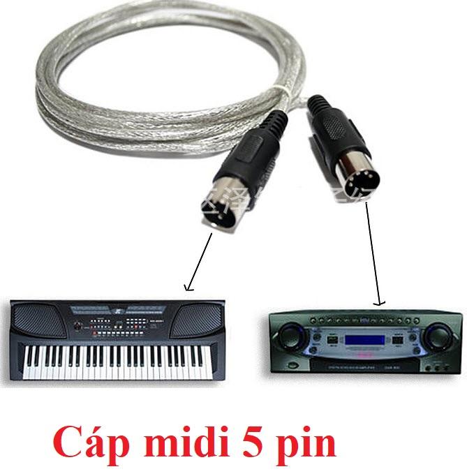 Cáp MIDI 5 pin kết nối giữa các thiết bị điện tử như piano, bàn phím, piano điện, piano cầm tay, guitar điện (hiệu ứng) và máy tính