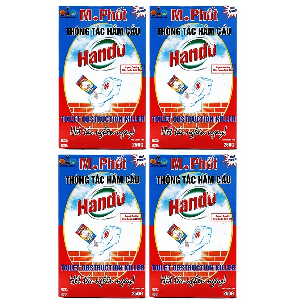 Combo 4 gói bột thông tắc bồn cầu bể phốt xuất khẩu Hando 250Gr