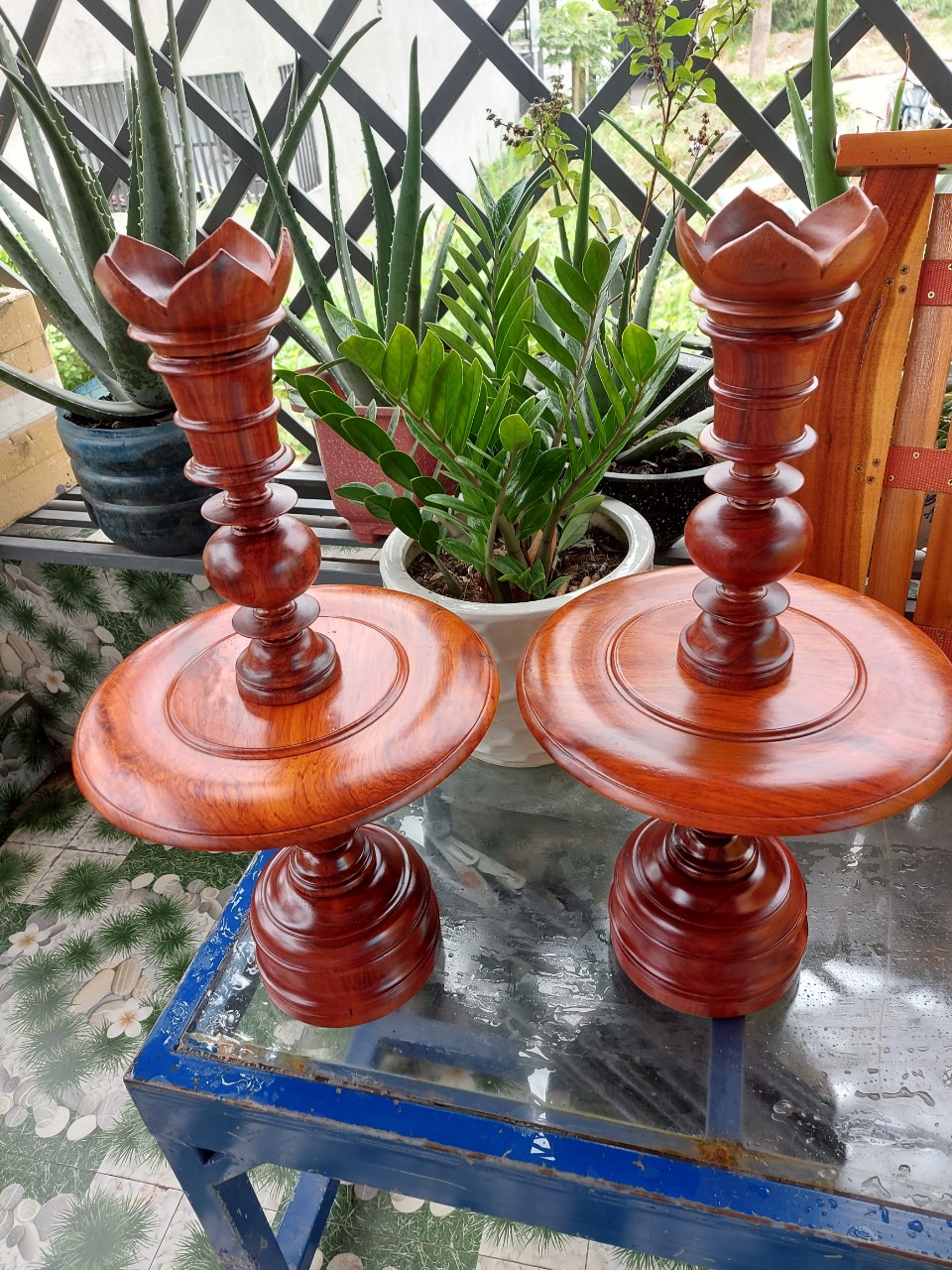 Cặp chân đèn gỗ hương cao 60cm
