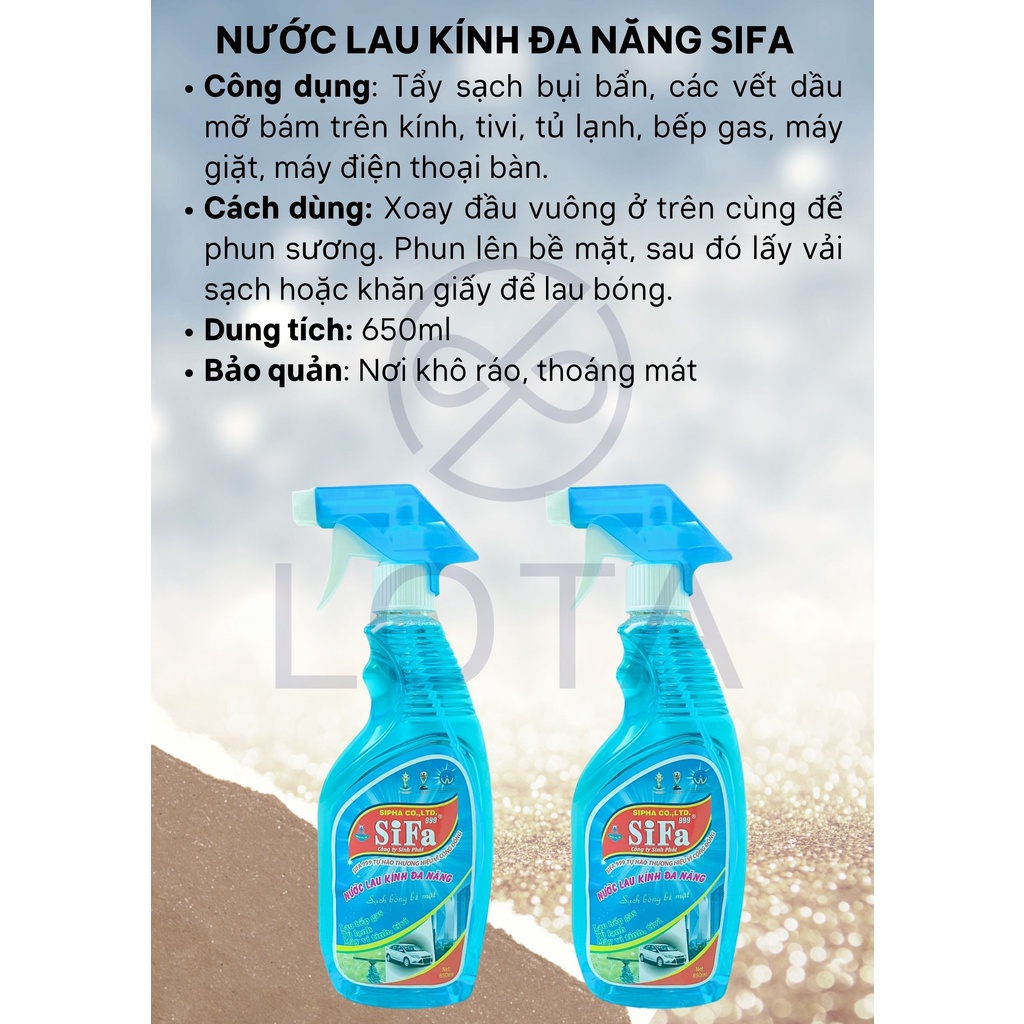 NƯỚC RỬA KÍNH SIFA 650ML, bình xịt tẩy rửa đa năng, vệ sinh nội thất nhà cửa bếp phòng tắm, lau chùi sạch hàng tốt rẻ
