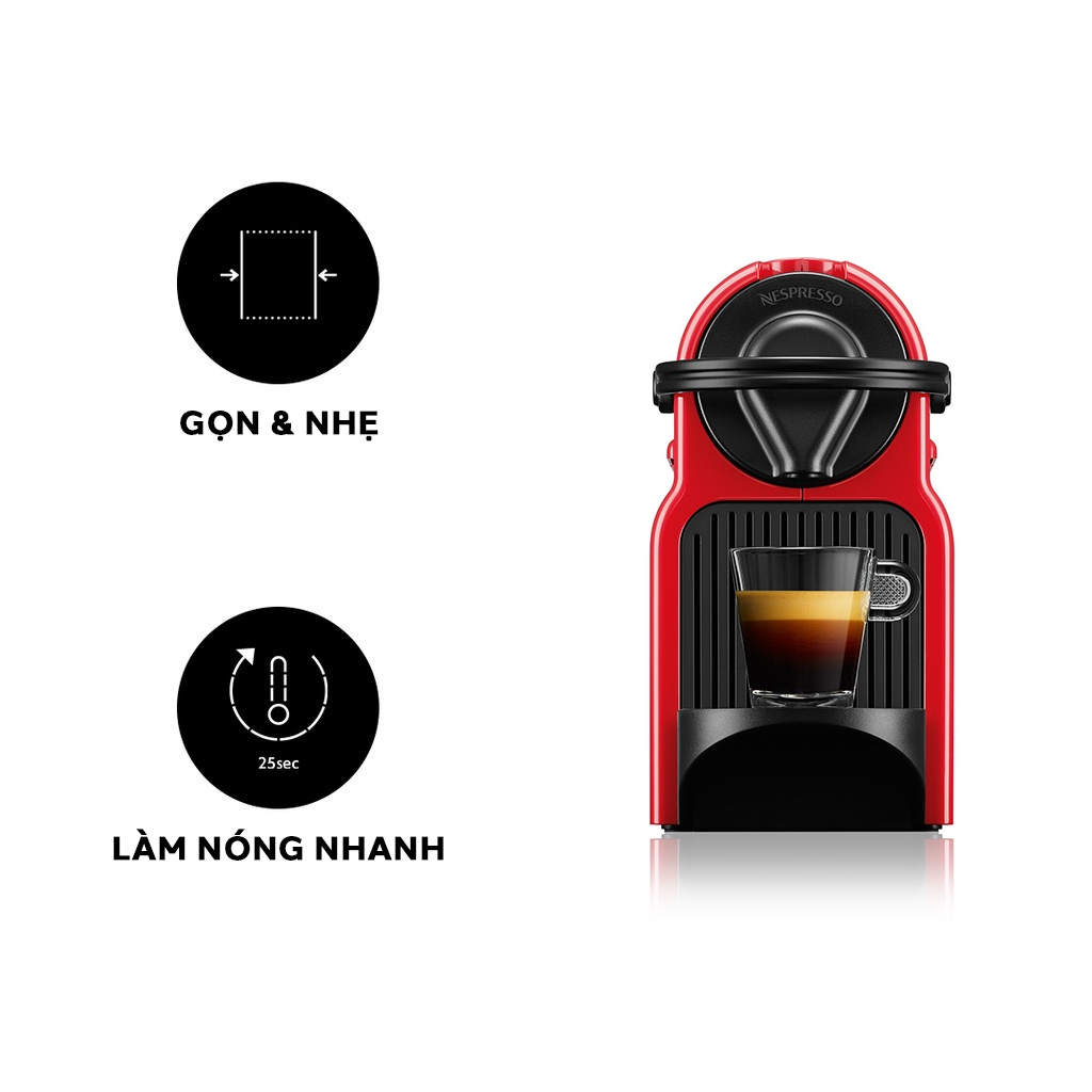Bộ máy pha cà phê Nespresso Inissia Đỏ &amp; máy đánh sữa Aeroccino 3 - Hàng chính hãng