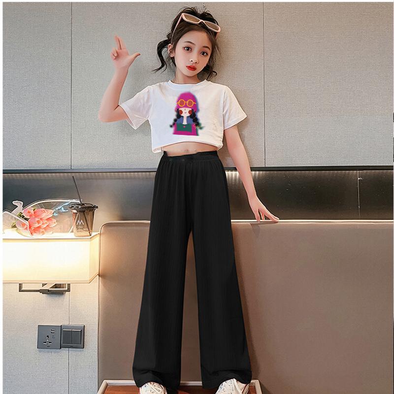 ÁO THUN CROPTOP BÉ GÁI  sành điệu công chúa hồng mặc xinh với váy  và quần ống rộng quần short chất cotton đẹp mát 100% - đen