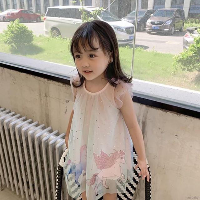 VÁY ĐẦM VOAN UNICORN LOẠI 1 - IN NGỰA PONY CHO BÉ