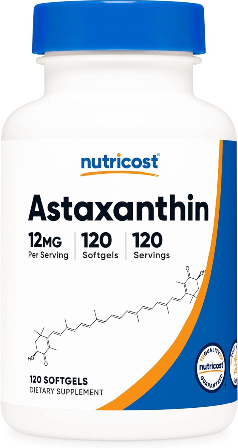 Nutricost Astaxanthin (12mg - 120 viên) Chống Oxy Hóa Chống Lão Hoá Làn Da, Trẻ Hoá Cơ Thể Của USA - Mỹ