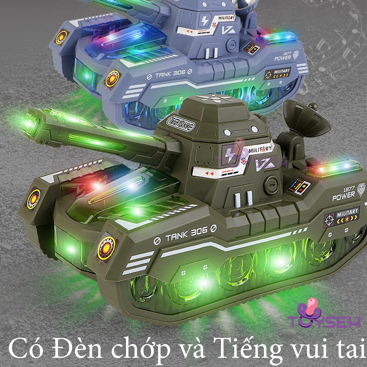Đồ chơi xe tăng xoay 360 độ có đèn và nhạc kèm theo 3 chiếc xe tăng nhỏ - Quà tặng đồ chơi sinh nhật cho bé - Xe tank 306 dã chiến cho bé