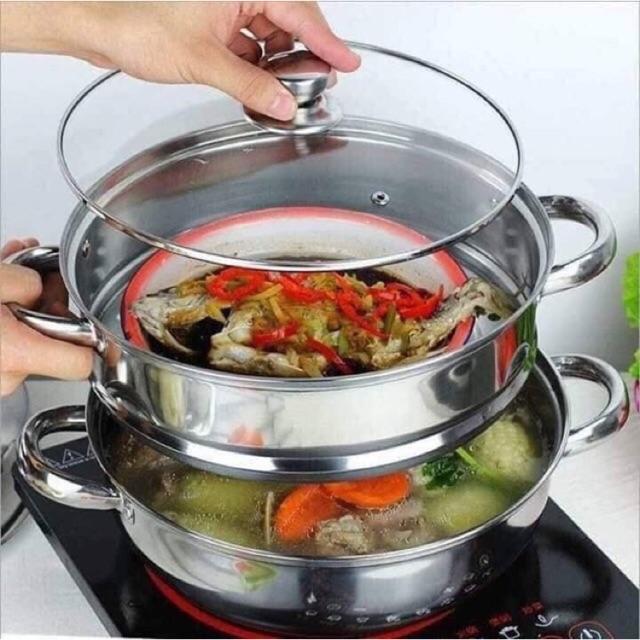 Nồi hấp 2 tầng inox sz 28cm tiện dụng