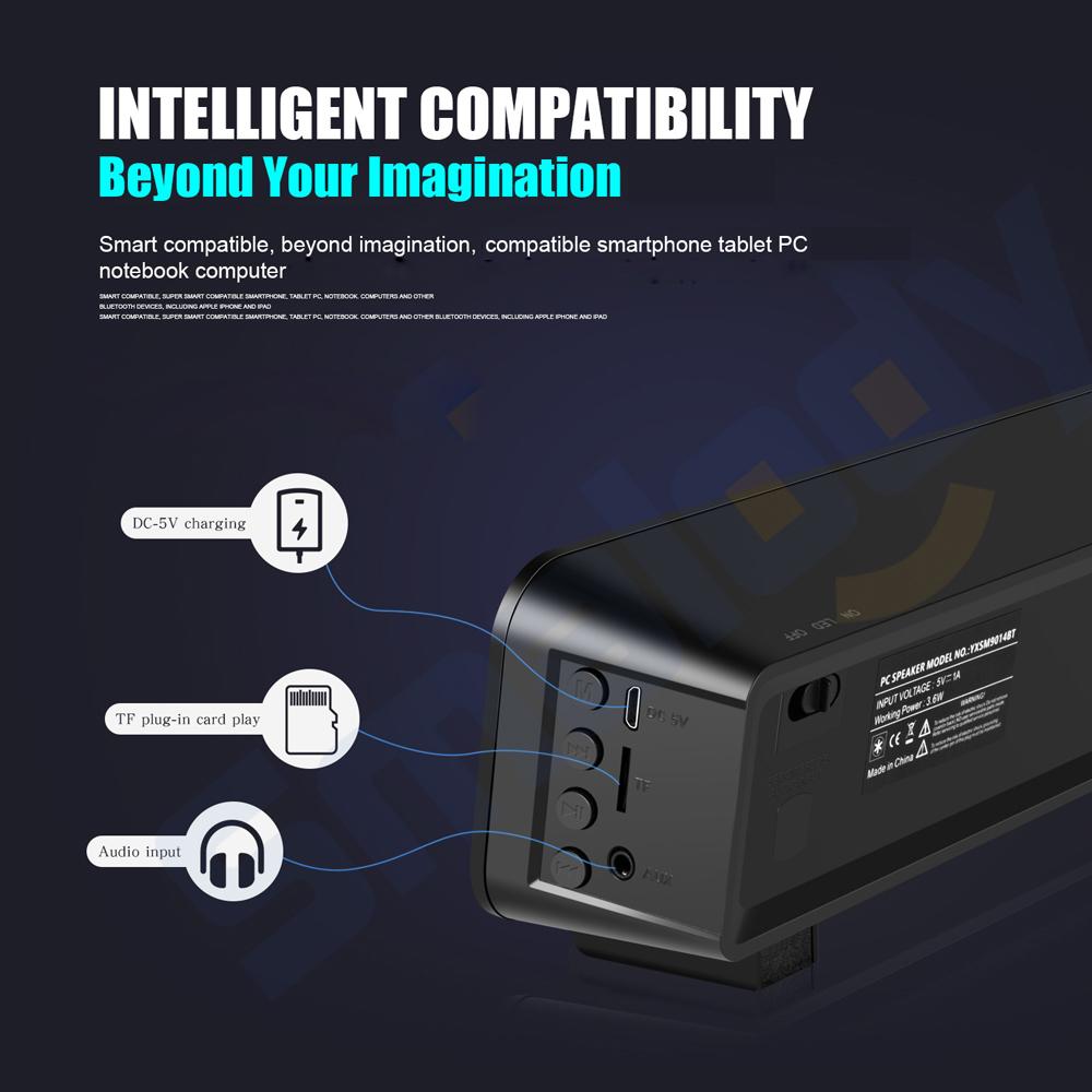 Loa thanh LED Soundbar Rạp hát tại nhà siêu trầm  10W Hỗ trợ LINE IN TF Smalody Bluetooth 4.2