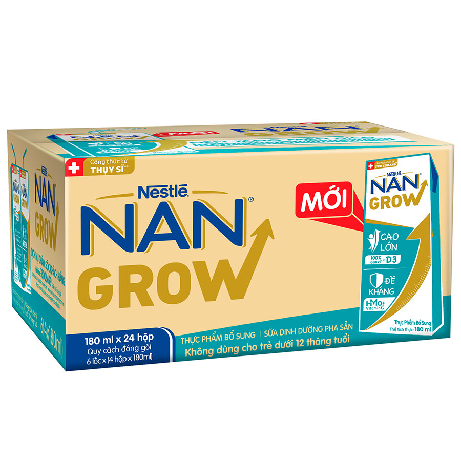 Bộ 2 Thùng 24 hộp Sữa pha sẵn Nestlé NANGROW sữa mát công thức từ Thụy Sĩ 6(4 x 180ml) - (Bé từ 1 tuổi) Tặng Bộ đồ chơi Cầu lông Tennis