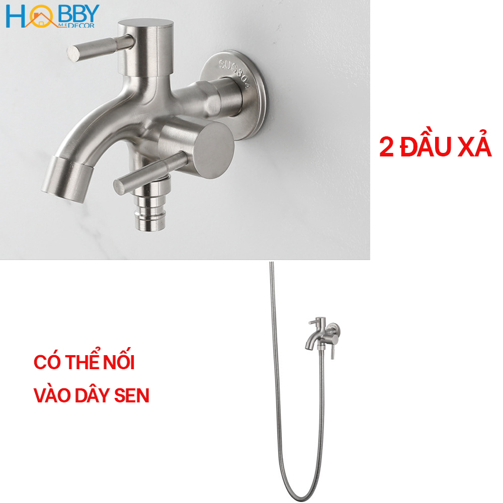 Vòi củ sen lạnh đa năng 2 đầu xả Inox 304 Hobby Home Decor CS1 - ren nối 21mm