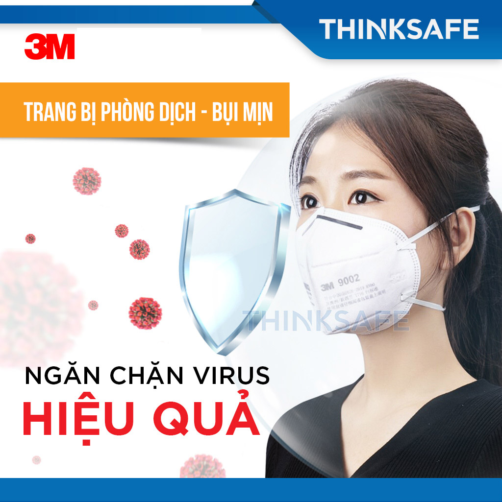 Khẩu trang 3M 9002 Tiêu chuẩn KN90 chống virus lọc bụi mịn - khẩu trang y tế 4 lớp thiết kế 3D cho độ kín khít tối đa - chính hãng 3M (Dây đeo qua gáy không đau tai