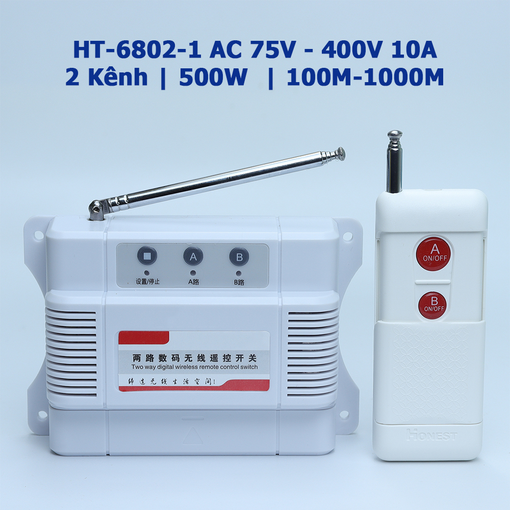 Công tắc HT-6802-1 1KM bộ điều khiển từ xa 2 Kênh 1000M 220V 380V