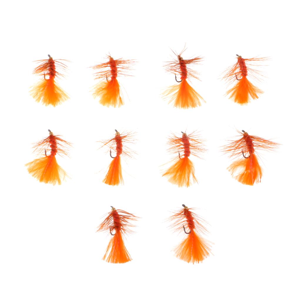 10pcs 1.6''Orange Wooly Bugger Flies Bead Head Nymph Flies Insects Wet Flies