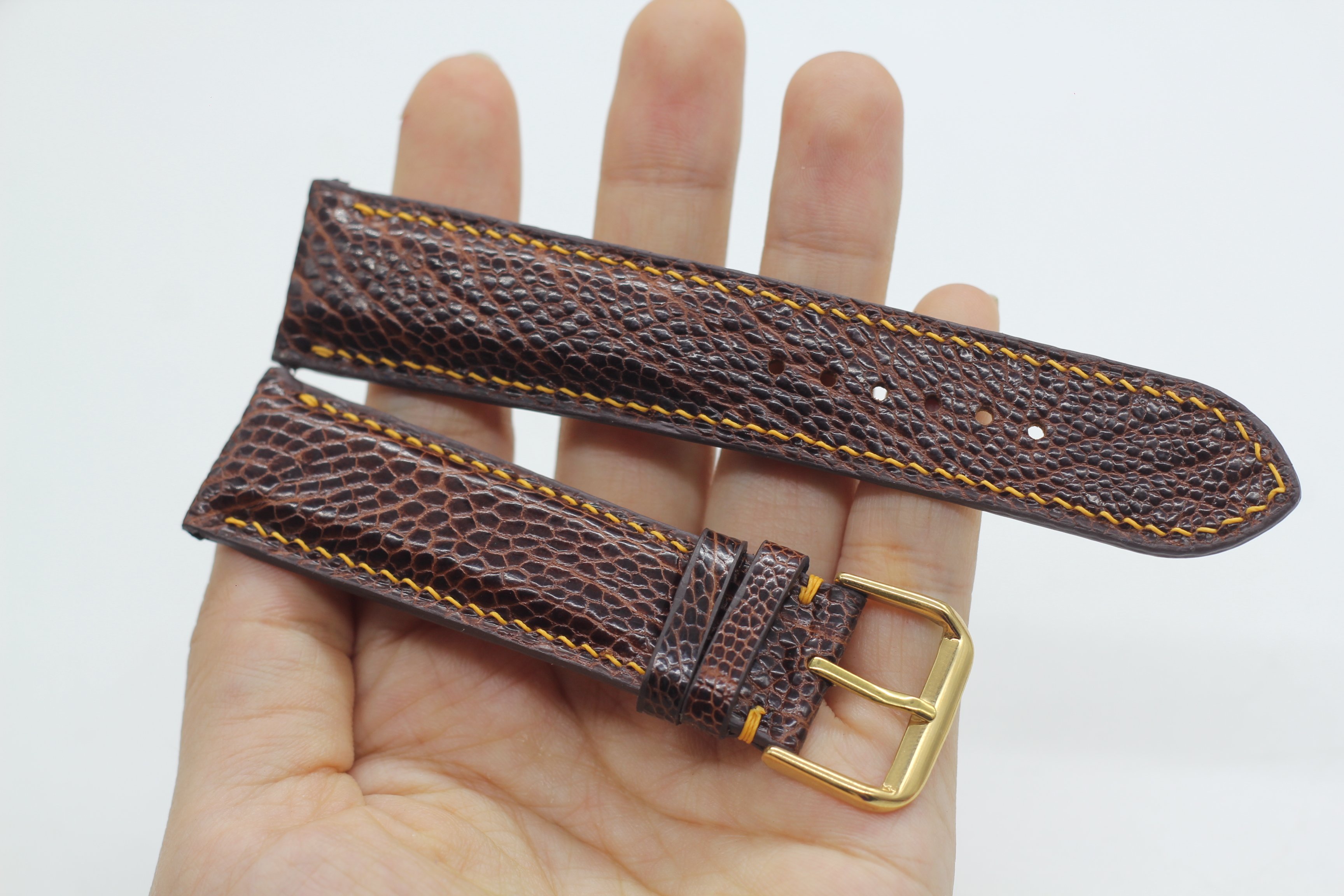 Dây Đồng Hồ Da Đà Điểu Thật Cao Cấp Songhan Leather HANDMADE Màu Nâu Khóa Kim , Bảo Hành 6 Tháng WSOT-01