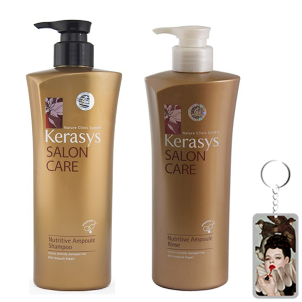 Bộ dầu gội xả Kerasys Salon Care Nutritive - Dành cho tóc hư tổn Hàn Quốc 600ml tặng kèm móc khoá