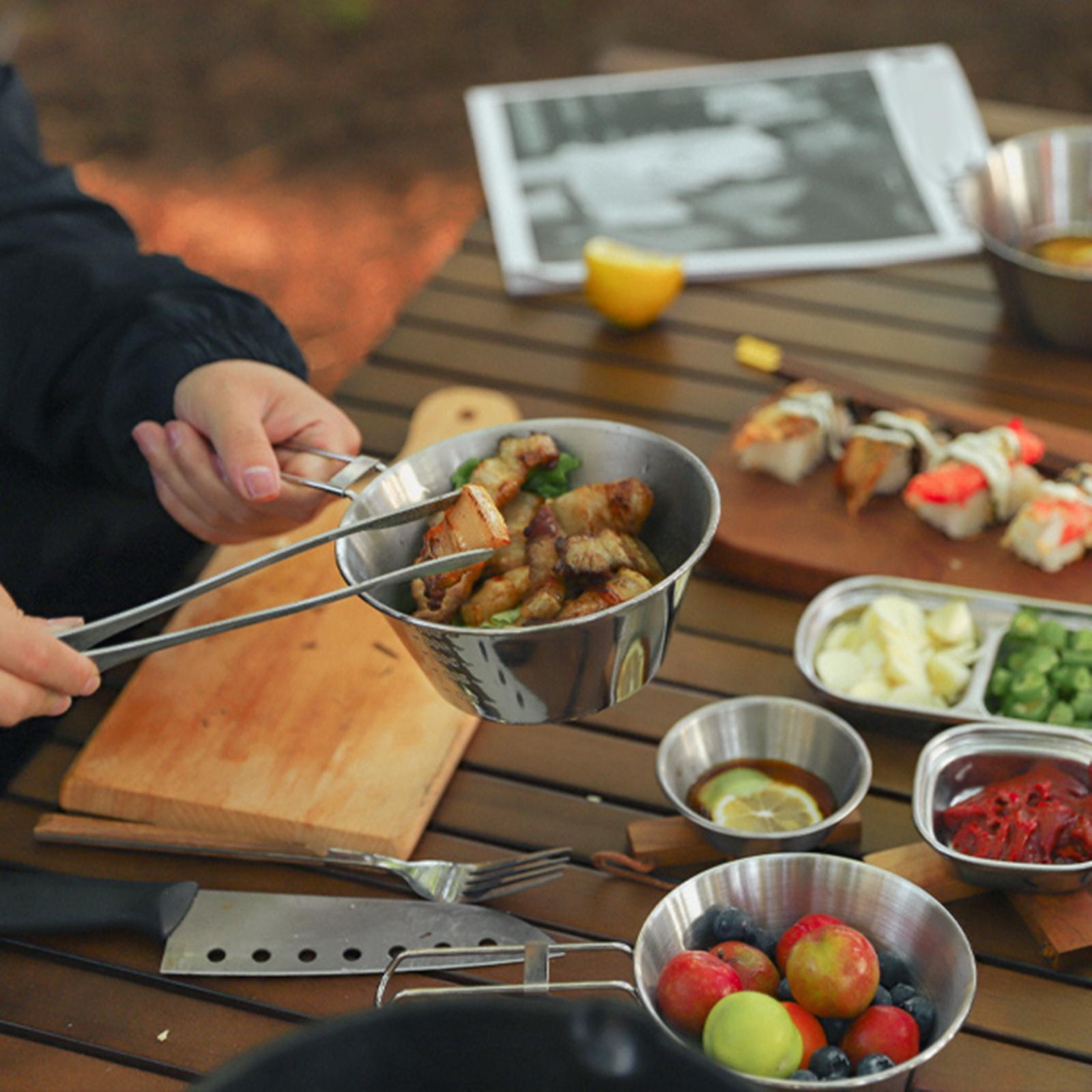 Camping Bowl Utensil with Foldable Handle Outdoor Lightweight Stainless Steel Bowl Tableware for Barbecue Hiking Backpacking Travel Picnic