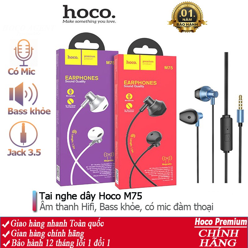 Tai nghe dây HOCO M75 CÓ MICRO ĐÀM THOẠI JACK 3.5MM Dành cho điện thoại iPhone iP Huawei Samsung Oppo Realme - hàng chính hãng