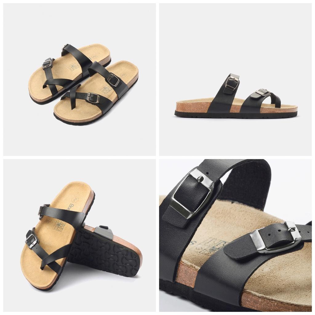 Dép đế trấu nam nữ da bò unisex birken quai chéo Buenas - BU02