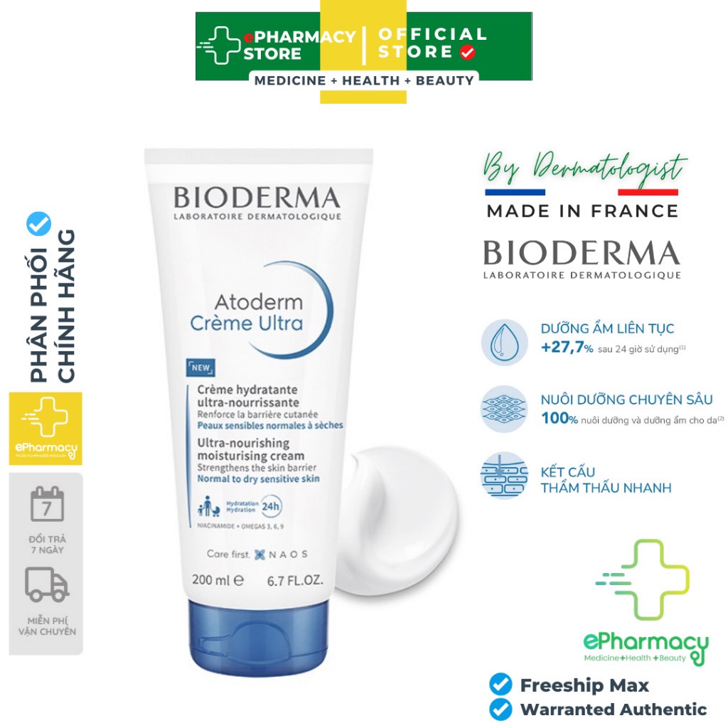 Kem dưỡng ẩm cho da thường và da khô nhạy cảm Bioderma Atoderm Crème Ultra - 200ml