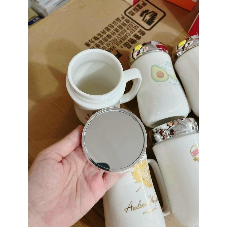 Cốc sứ nắp tráng gương giữ nhiệt