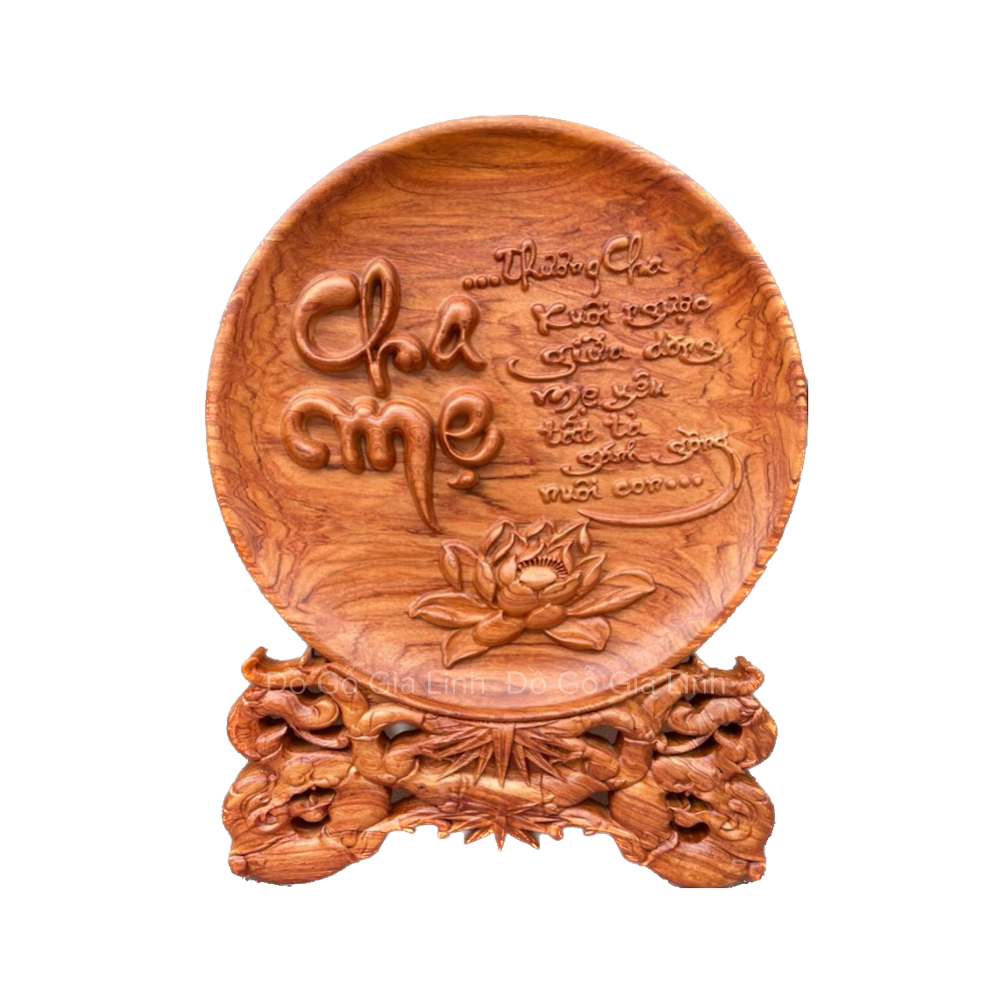 Đĩa gỗ Cha mẹ Đồ Gỗ Gia Linh gỗ Hương đá liền khối kèm chân đế