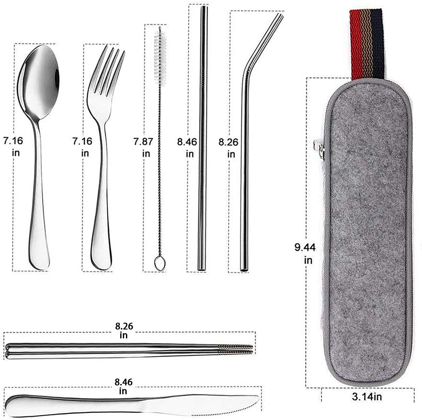 9 mảnh cắm trại có mái che, dao kéo bàn bằng thép không gỉ, dao kéo di động có thể tái sử dụng với túi lưu trữ cho bàn, trường học, du lịch, khu cắm trại, dã ngoại
