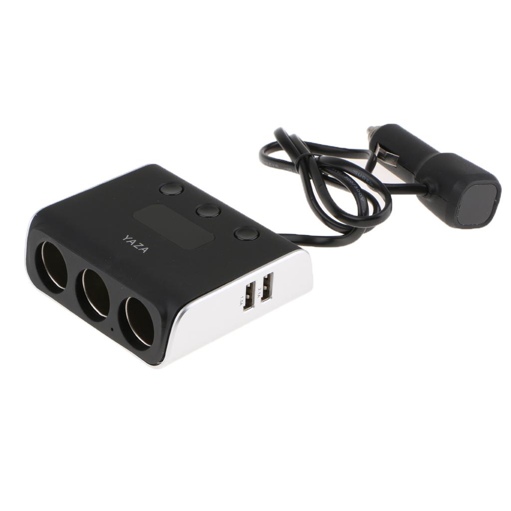 Dual USB Charger 3 Way Car Cigarette Lighter Socket Splitter Adapter Black