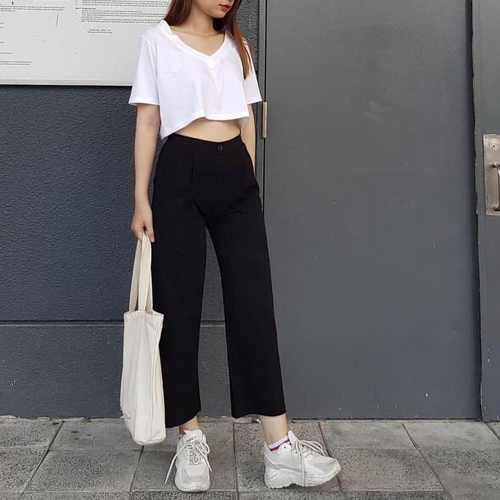 Quần ống rộng nữ 3 màu lưng thun sau nút trước chất vải nhẹ nhàng thoải mái