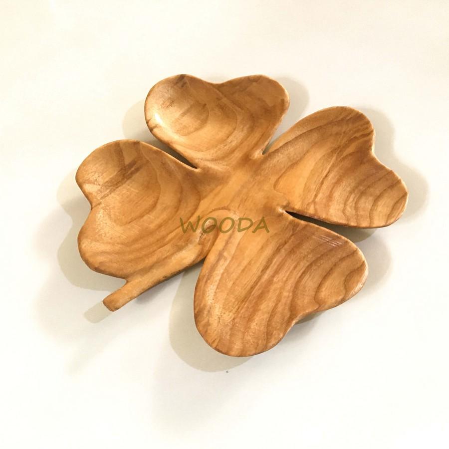 Khay Gỗ Cỏ Bốn Lá - Khay Gỗ Đựng Thức Ăn, Decor - Size 20.5x20.5cm