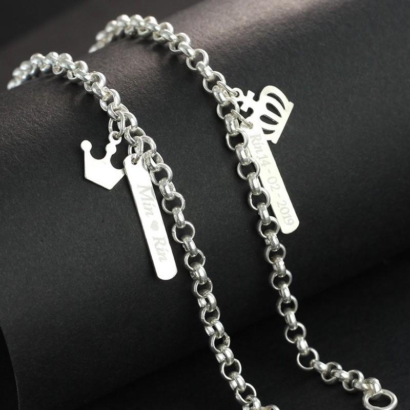 Lắc tay đôi bạc, vòng tay cặp nam nữ bạc ta sáng đẹp, trang sức Minh Thoa Jewelry