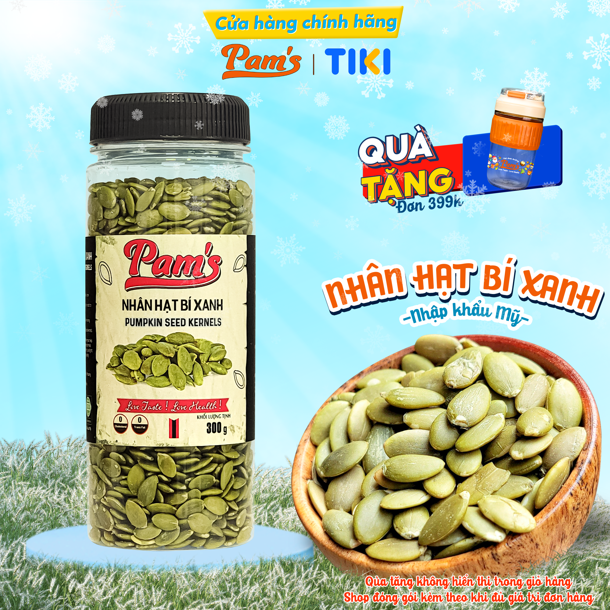 Hạt Bí Xanh Tách Vỏ Nhập Khẩu Mỹ Pams 300g/hũ, Nhân To, Dày Cơm, Giòn Bùi, Thích Hợp Ăn Vặt, Ăn Kiêng, Dinh Dưỡng Mẹ Bầu