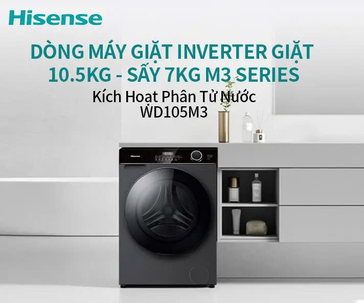 Máy giặt sấy Hisense Inverter Pro 10.5kg WD105M3 giặt thông minh AI, điều khiển từ xa, bảo hành 3 năm - HÀNG CHÍNH HÃNG