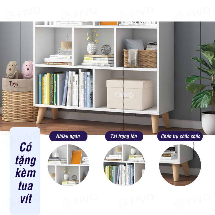 Kệ Sách Gỗ Cao Cấp Đa Tầng FIVO Mã FB60 - Chất Liệu Gỗ MDF Phủ Melamine Chống Thấm Bề Mặt Cực Tốt Hàng Cao Cấp, Có Kèm Tấm Lưng (Kích Thước 80x24x107)