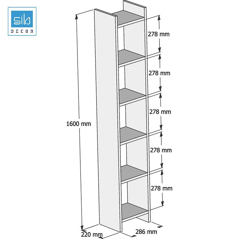 Kệ Sách Gỗ Để Sàn Phòng Khách SIB Decor 155 x 28.6 x 22cm Gỗ Chống Ẩm, Kèm Pát Chống Đổ An Toàn