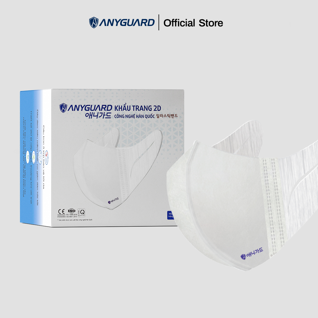 Hộp Khẩu Trang 2D ANYGUARD Hàn Quốc Chính Hãng - Dành Cho Người Lớn - Quai Đeo Siêu Đàn Hồi, 3 Lớp Bảo Vệ Tối Ưu - ISO 9001:2015, ISO 13485:2016, QCVN 01:2017/BTC