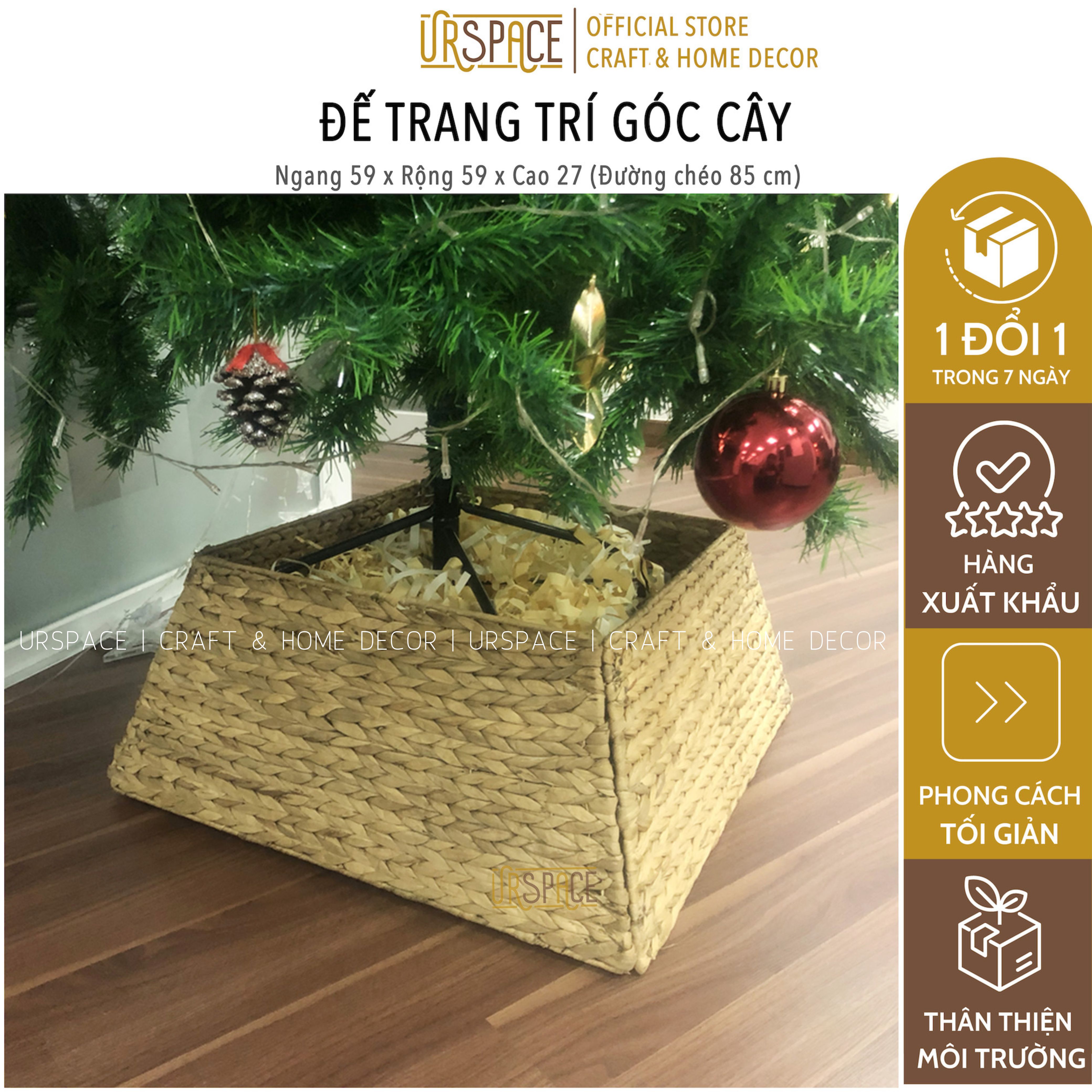 Đế trang trí gốc cây thông Noel Phụ kiện Hàng rào bằng lục bình/ HYACINTH TREE SKIRT