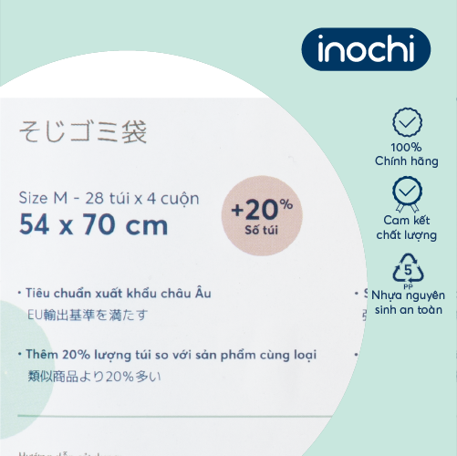 Lô túi rác màu tiện dụng Inochi - Soji 4 x 25L có quai cầm(4 cuộn)