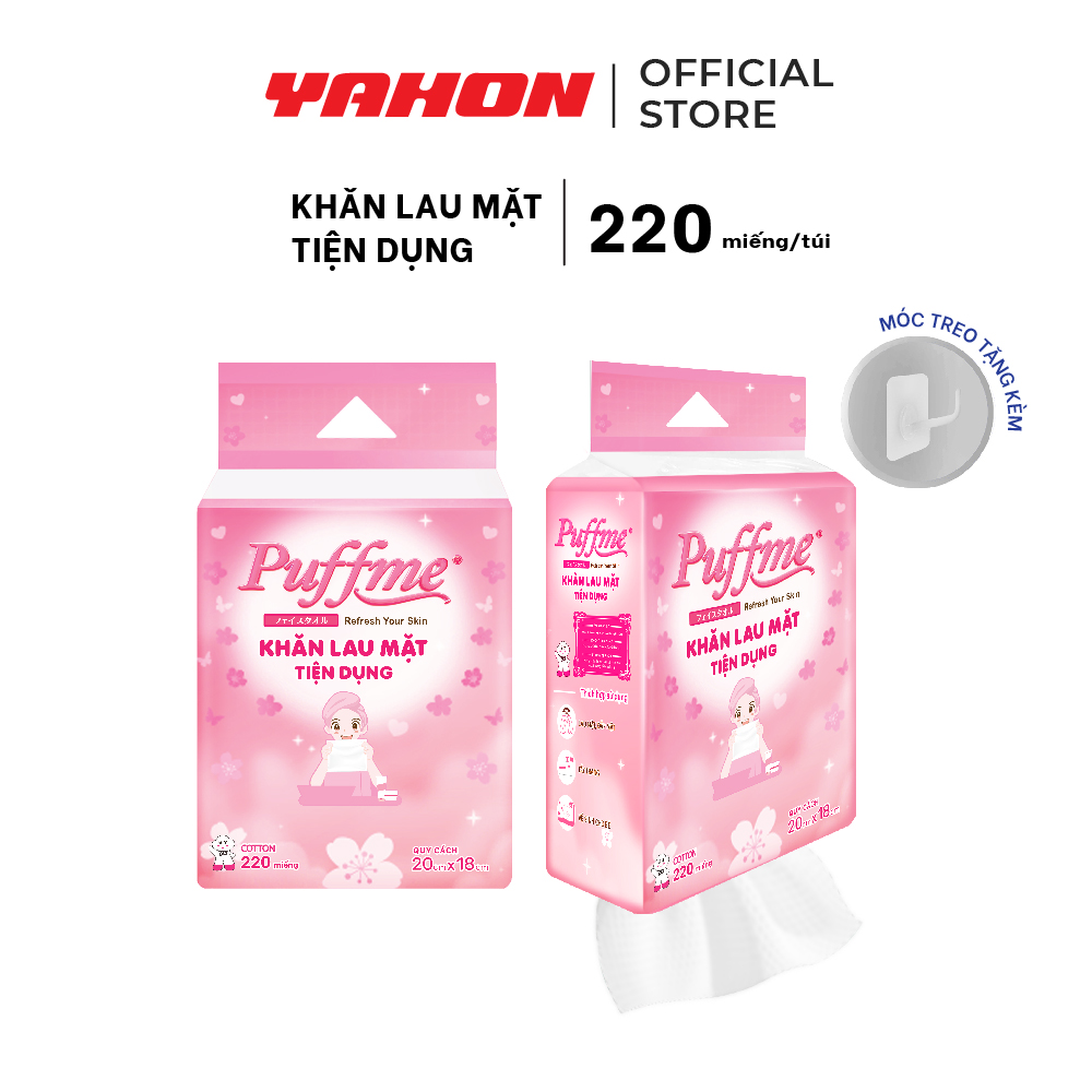 Khăn Khô Lau Mặt Cao Cấp PUFFME, 220 Miếng/Bao