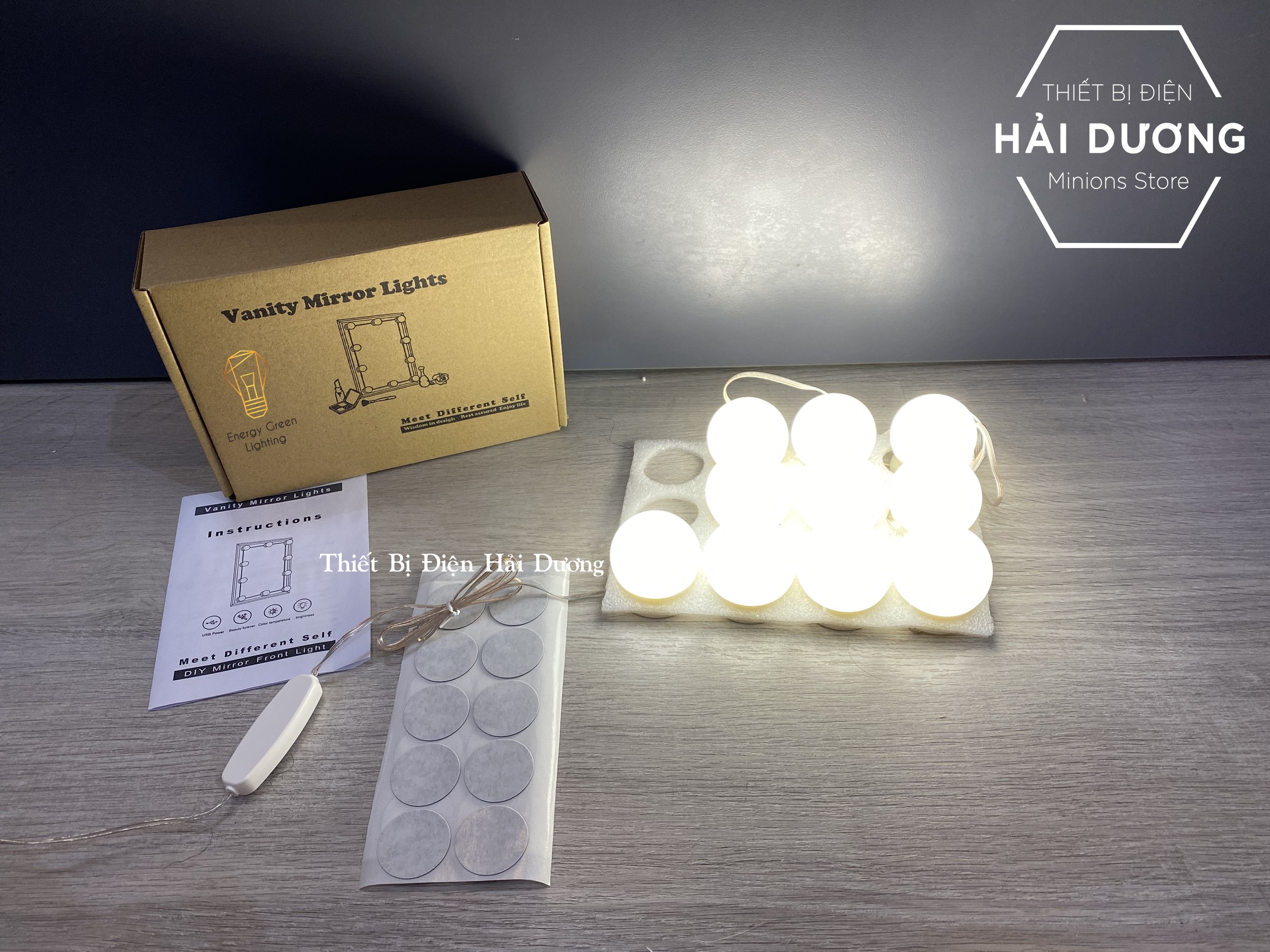 Set 10 bóng đèn LED chiếu sáng gương trang điểm BL-030 - Dán gương tiện lợi - 5 chế độ sáng - Tăng giảm ánh sáng - Tặng Kèm Củ Sạc