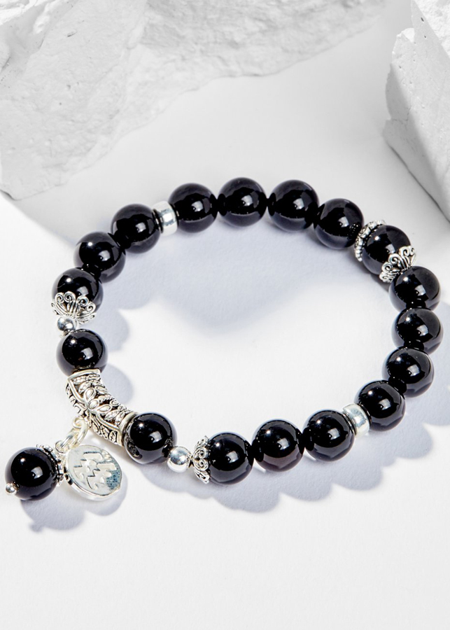 Vòng Tay Phong Thủy Đá Obsidian Phối Charm Cung Hoàng Đạo Bảo Bình (8mm) Mệnh Thủy, Mộc Ngọc Quý Gemstones