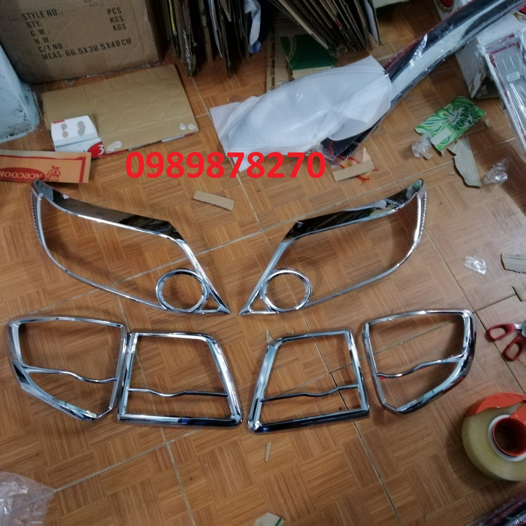 Ốp viền đèn pha, hậu xe Toyota Fortuner 2012- 2015 mạ crom cao cấp,