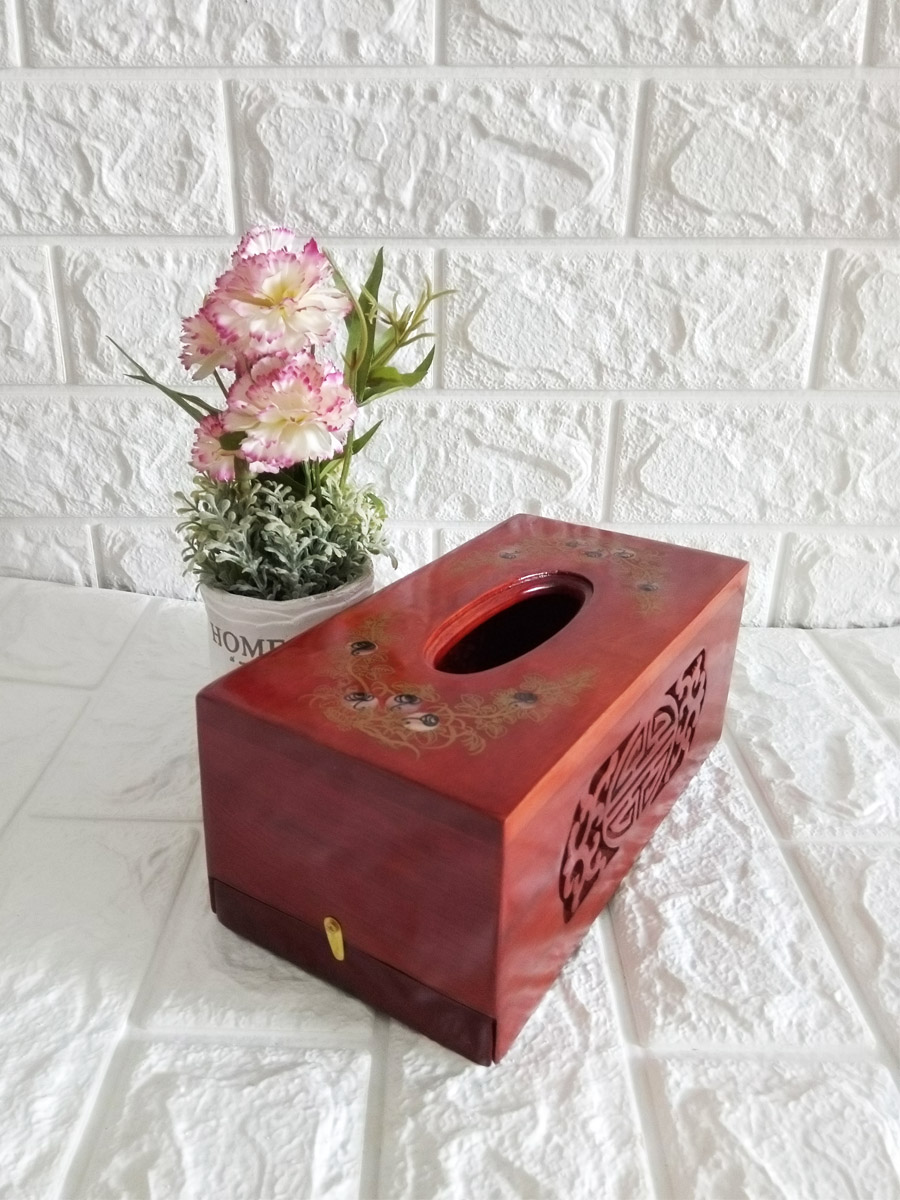 Bộ 4 món tiện ích gỗ hương đỏ Hộp Trà lớn,gạt tàn,hộp tăm,hộp giấy chữ nhật COM04