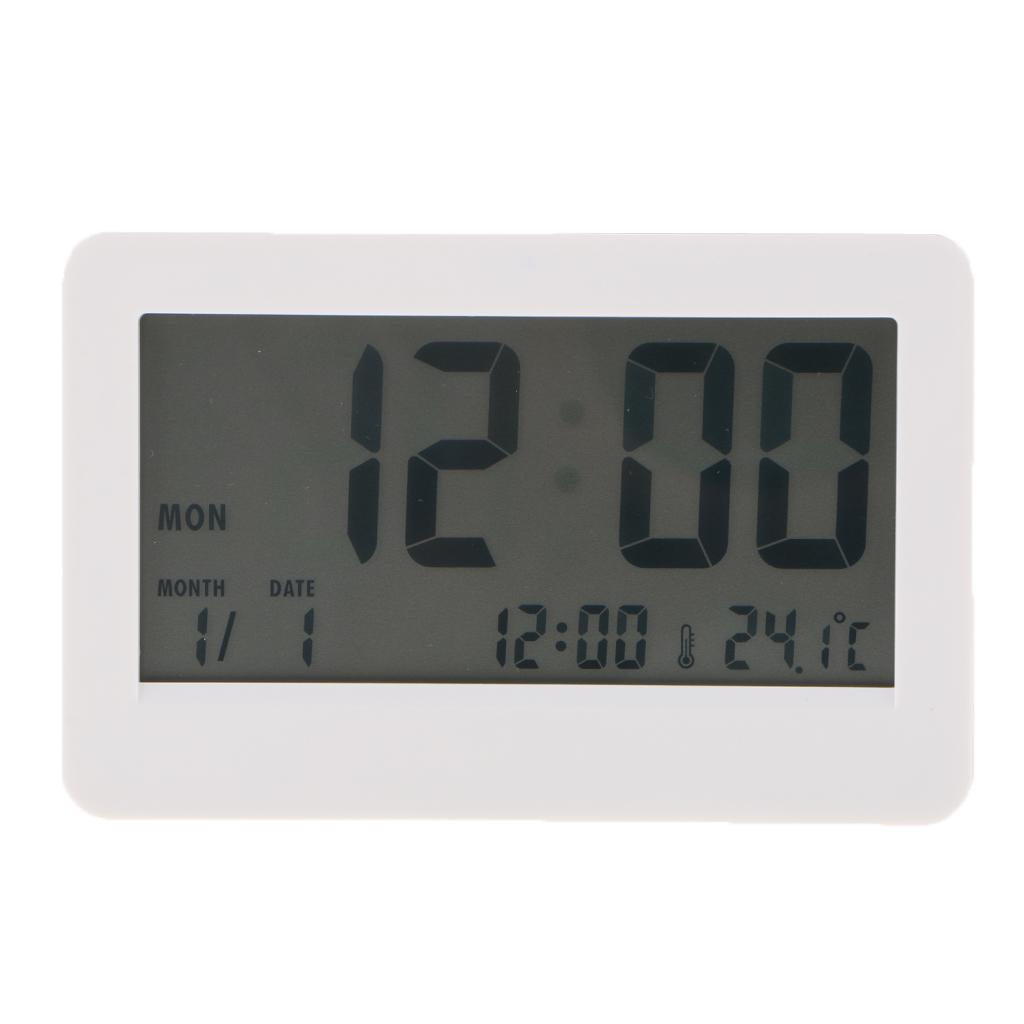 12/24 Mode Digital LCD Calender Desk Clock Temperature Office School White