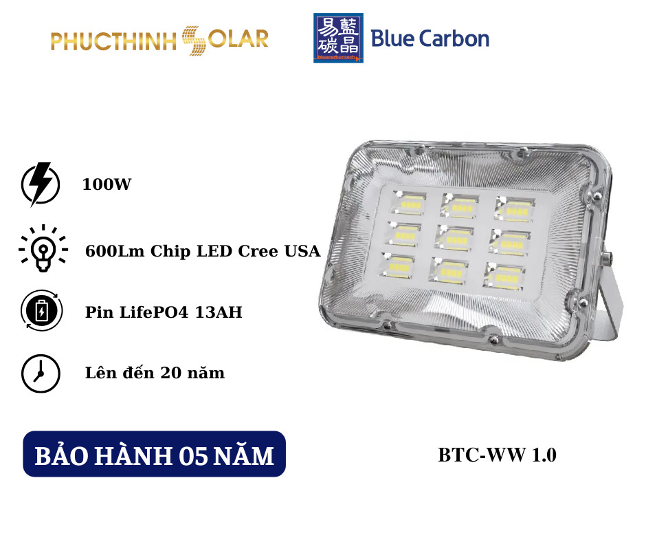 Đèn Pha Năng Lượng Mặt Trời 100W Blue Carbon BCT-WW1.0 | Phúc Thịnh Solar