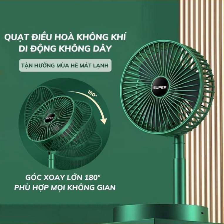 Quạt Tích Điện Gấp Gọn Super 3 Tốc Độ Gió, Quạt Mini Để Bàn Xoay 180 Độ, Có Thể Kéo Dài ,Cổng Sạc USB Tiện Dụng Giao Màu Ngẫu Nhiên - Hàng Nhập Khẩu