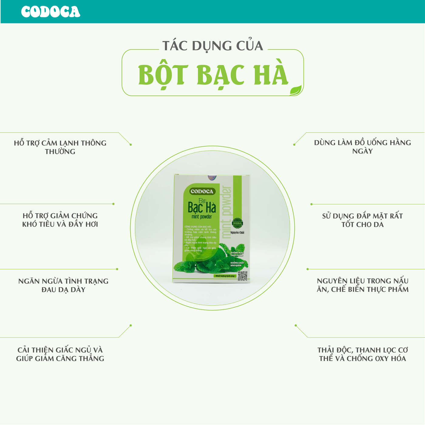 Bột Bạc Hà Codoca nguyên chất sấy lạnh Tốt cho tiêu hóa, dạ dày