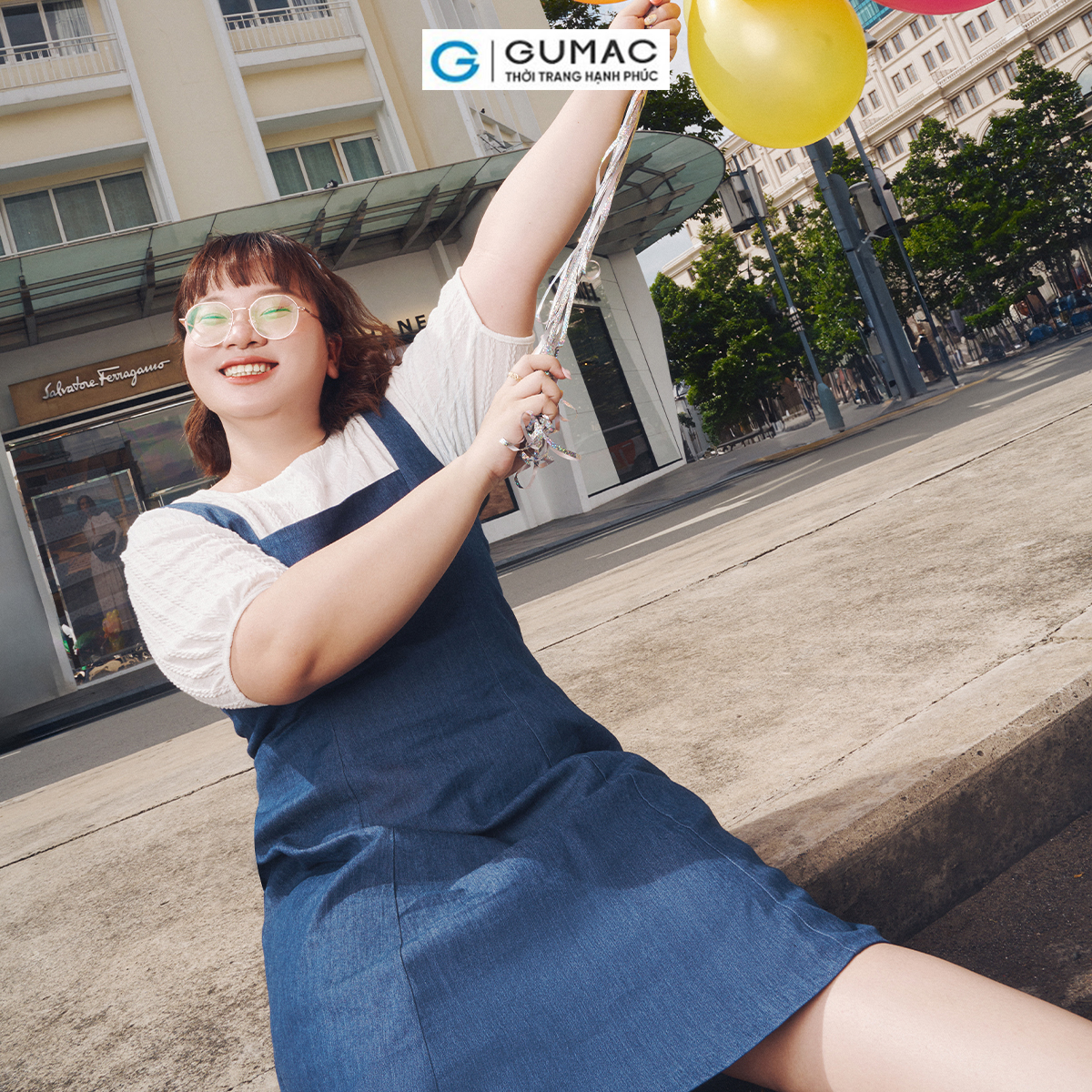 [Có size đến 85kg] Đầm A bigsize cổ vuông thời trang GUMAC DD10035