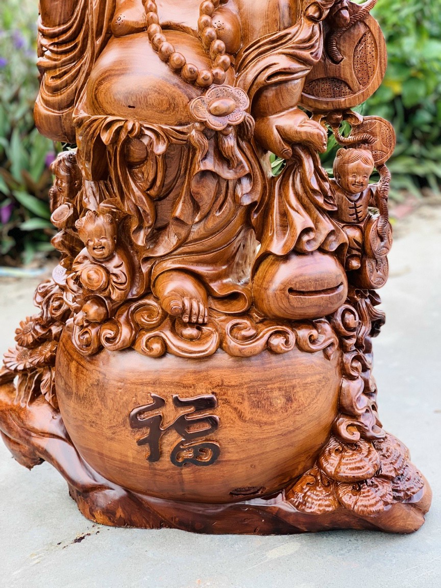 Tượng phật di lặc ngũ phúc bằng gỗ sụn hương ta cực đẹp kt cao 72×55×24cm