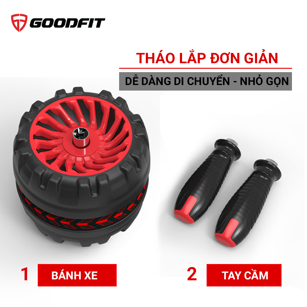 Con lăn tập bụng, con lăn tập cơ bụng trợ lực lò xo GoodFit chịu tải 200kg, hỗ trợ tập gym, tập thể dục tại nhà Goodfit GF600AB