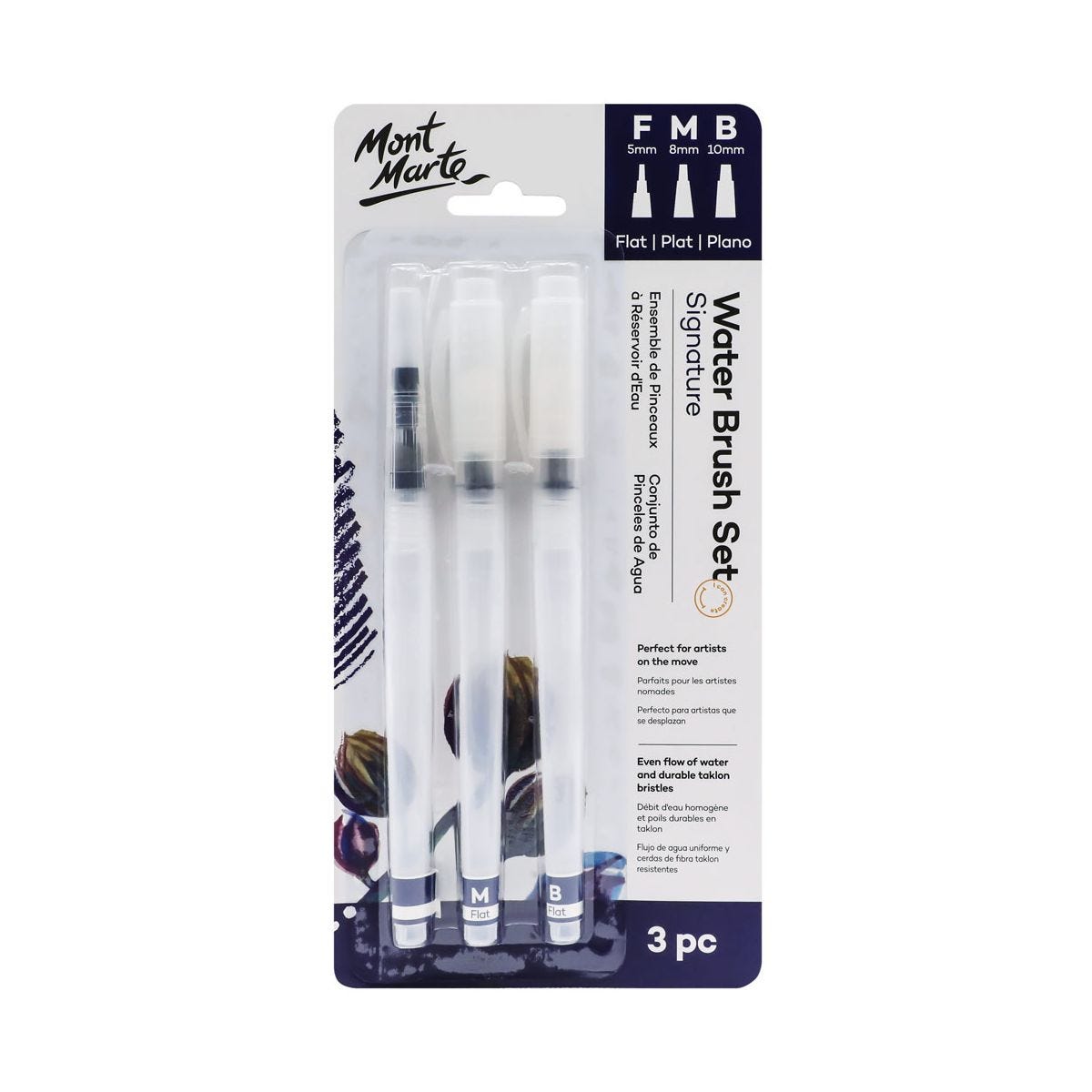 Bộ 3 Cọ Nước Mont Marte - Water Brush BMHS0045 - Thích hợp cho người bắt đầu tập vẽ màu nước